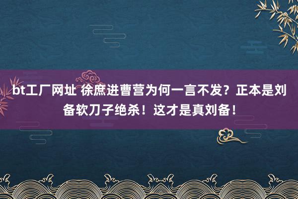 bt工厂网址 徐庶进曹营为何一言不发？正本是刘备软刀子绝杀！这才是真刘备！